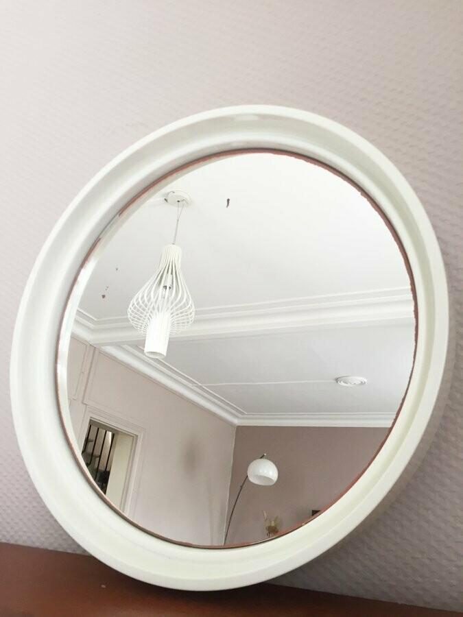 Miroir plastique rond blanc, 1970