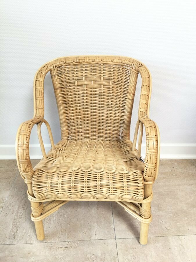 Chaise enfant rotin vintage, 1970