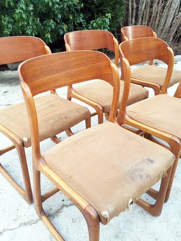 6 chaises traineau Baumann, années 60