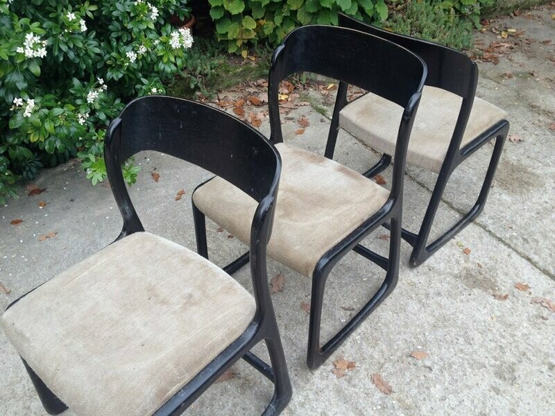 Chaises traineau Baumann noires, 1950