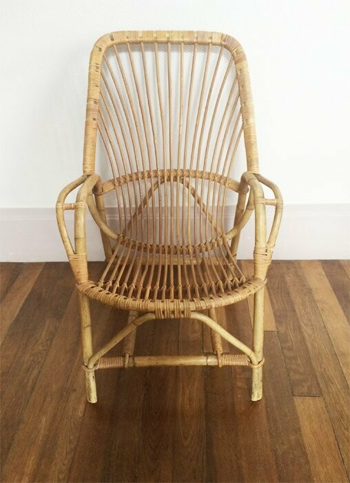 Fauteuil en rotin vintage, années 60