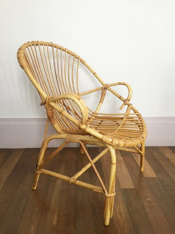 Fauteuil rotin coquille adulte, 1960