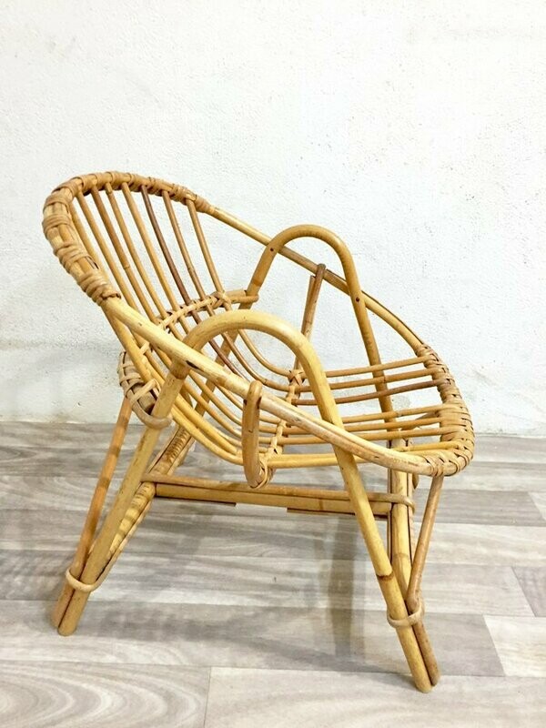 Fauteuil rotin corbeille adulte, 1960