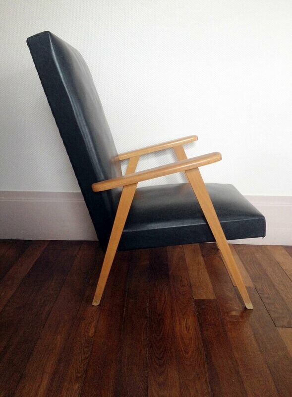 Fauteuil vintage pieds compas, années 60