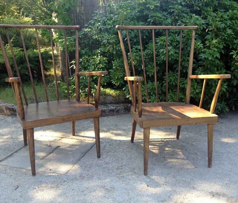Paire fauteuils éventail Baumann, 1960