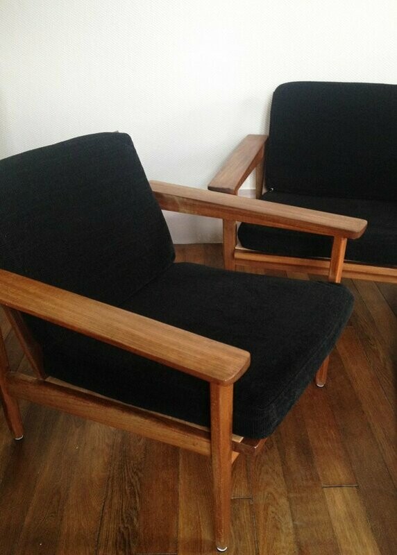 Paire fauteuils scandinaves teck vintage, 1960