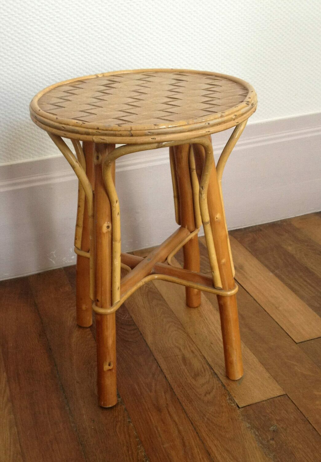 Tabouret vintage rotin, années 50