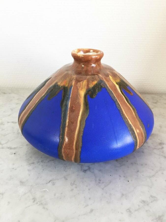 Vase en céramique bleue roi, 1970