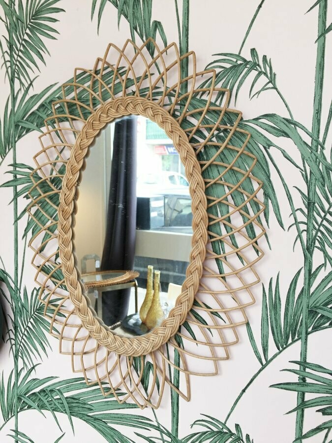 Miroir rotin ovale vintage, 1960