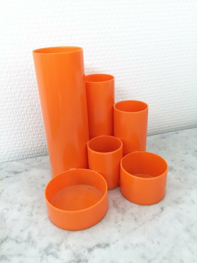 Porte crayon orange vintage, 1970
