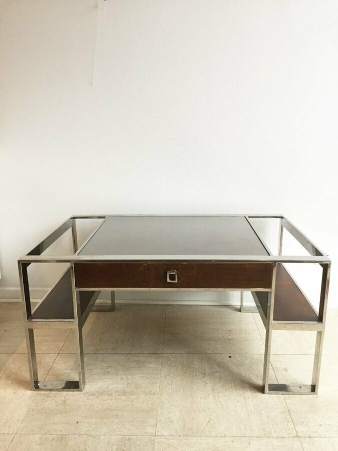 Table basse art déco en verre et chrome