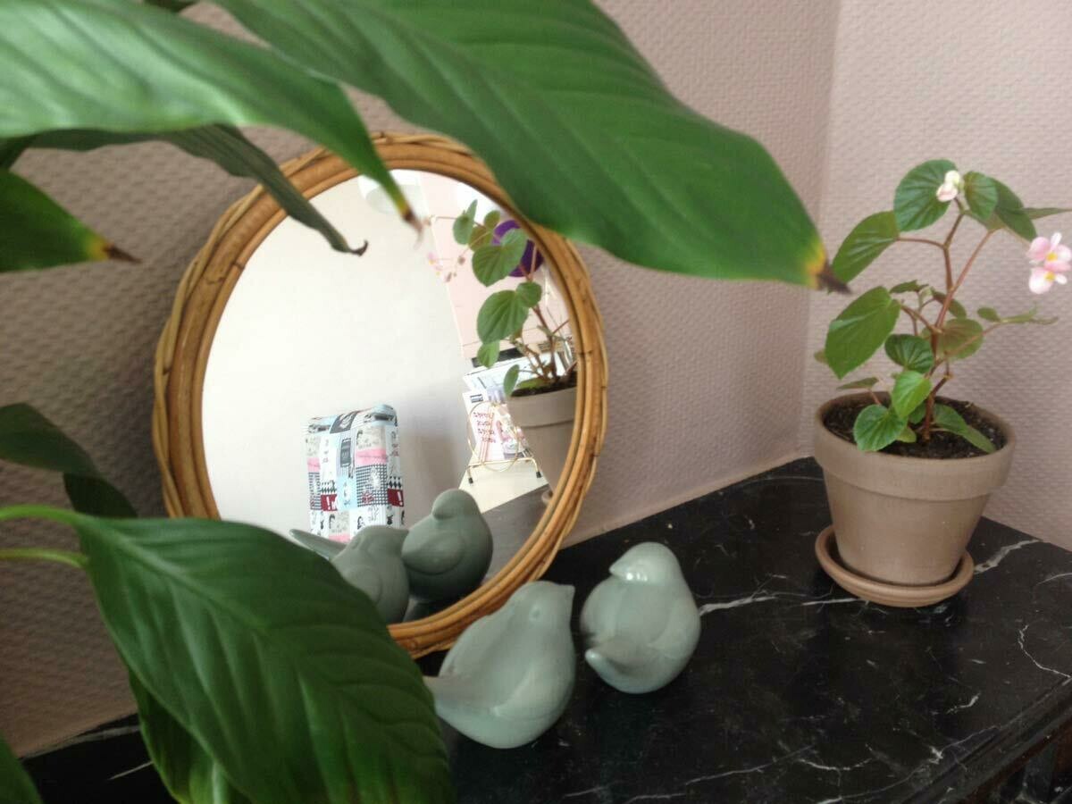 Miroir rond rotin vintage, 1960