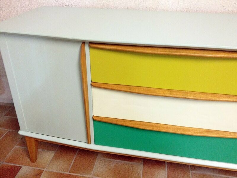 Enfilade vintage années 50 pieds compas, relookée