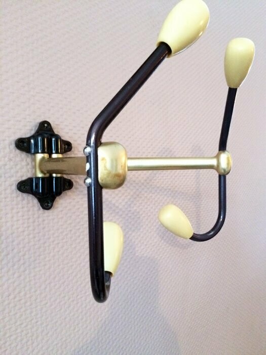 Porte manteaux vintage doré et jaune, 1950