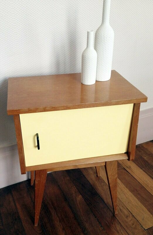 Chevet vintage année 50 pied compas, relooké