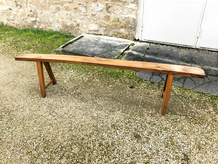 Banc brutalisme, bois massif, 1970