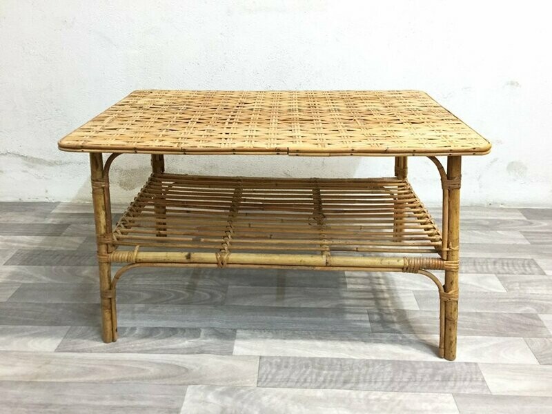 Table basse en rotin vintage 1960