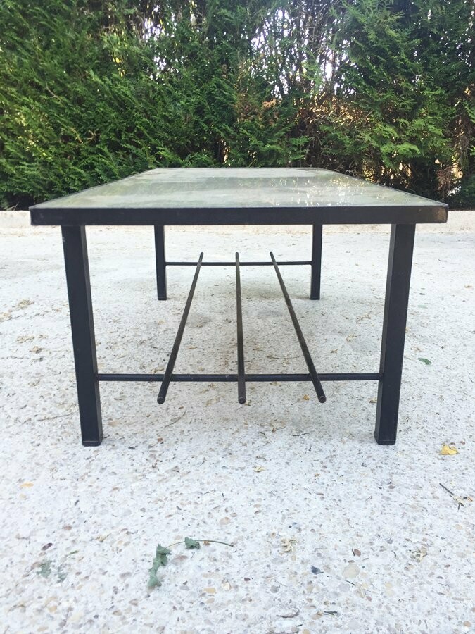 Table basse modernisme verre et métal, 1960