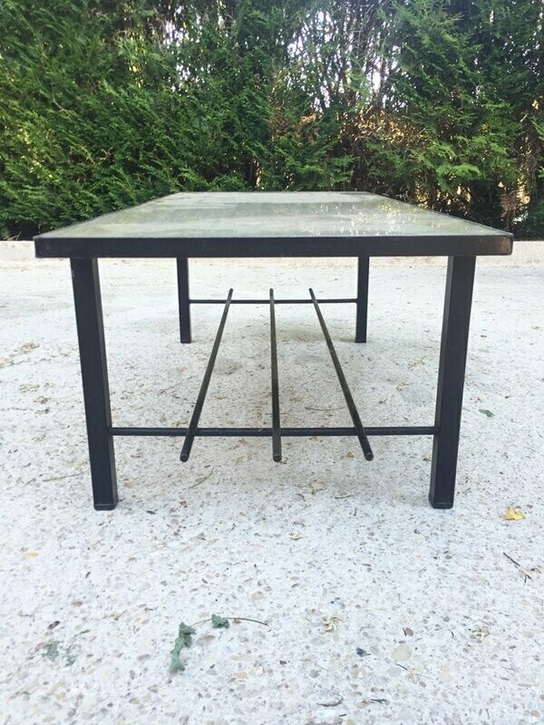 Table basse modernisme verre et métal, 1960