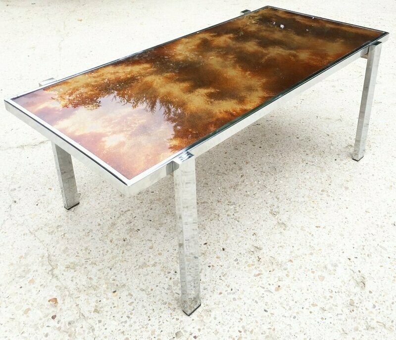 Table basse pierre de lave et chrome, 1970