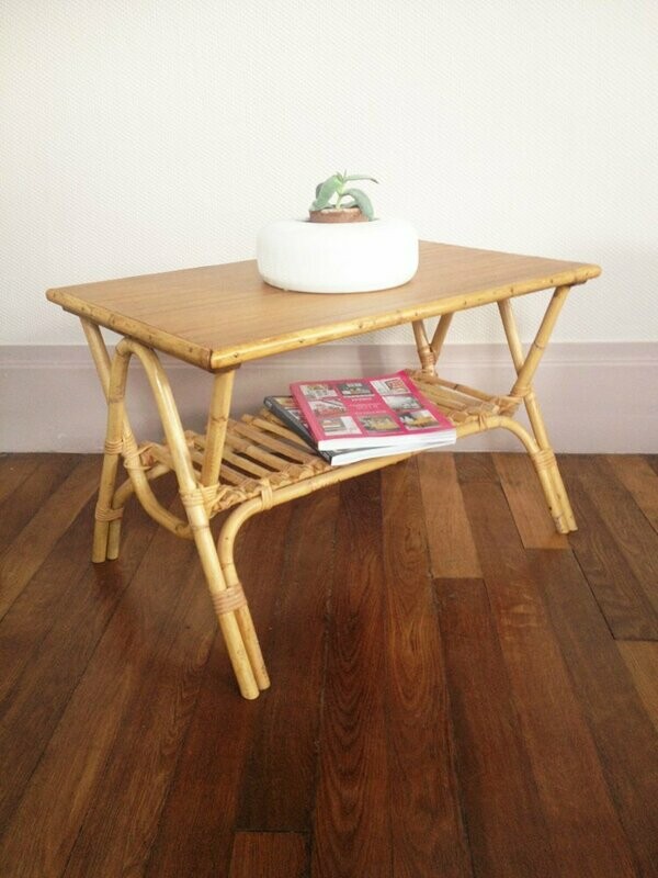 Table basse rotin vintage, 1960