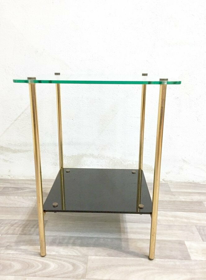 Guéridon laiton et verre vintage, 1960
