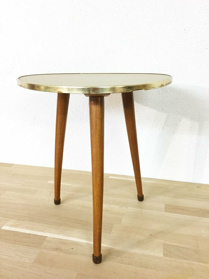 Guéridon vintage tripode cuir, 1960