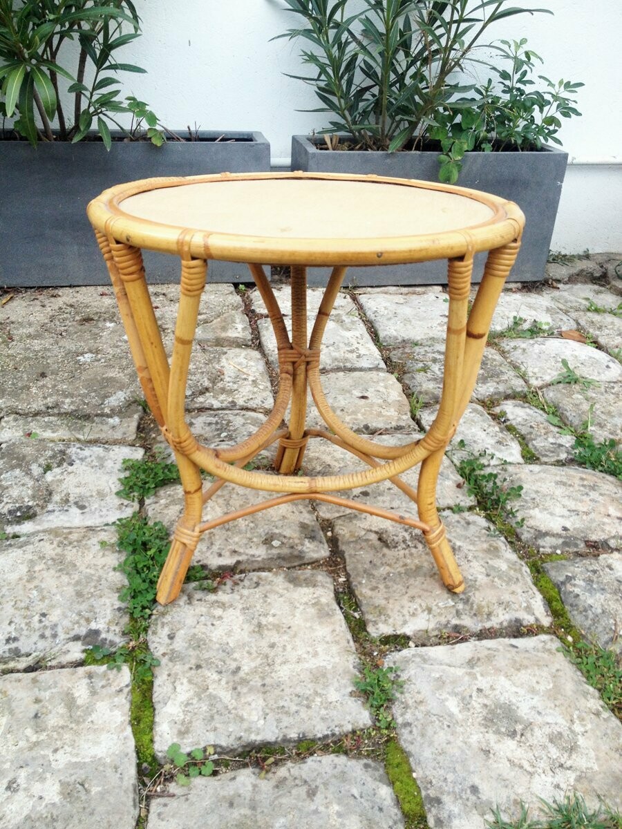 Guéridon en rotin vintage, 1950