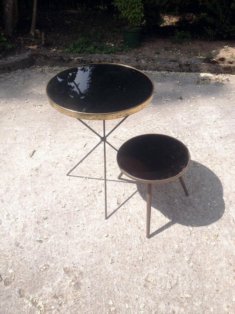 Guéridons vintage tripode opaline, 1950