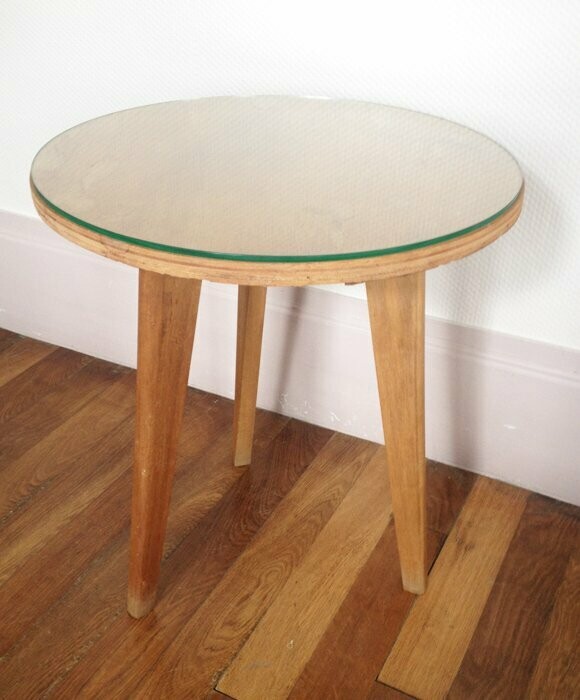 Table tripode pieds compas & plateau verre, 50 s