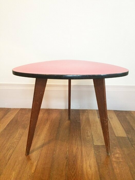 Table D'appoint Vintage 1950/60 Verre Pied Bois Compas - Forme Haricot