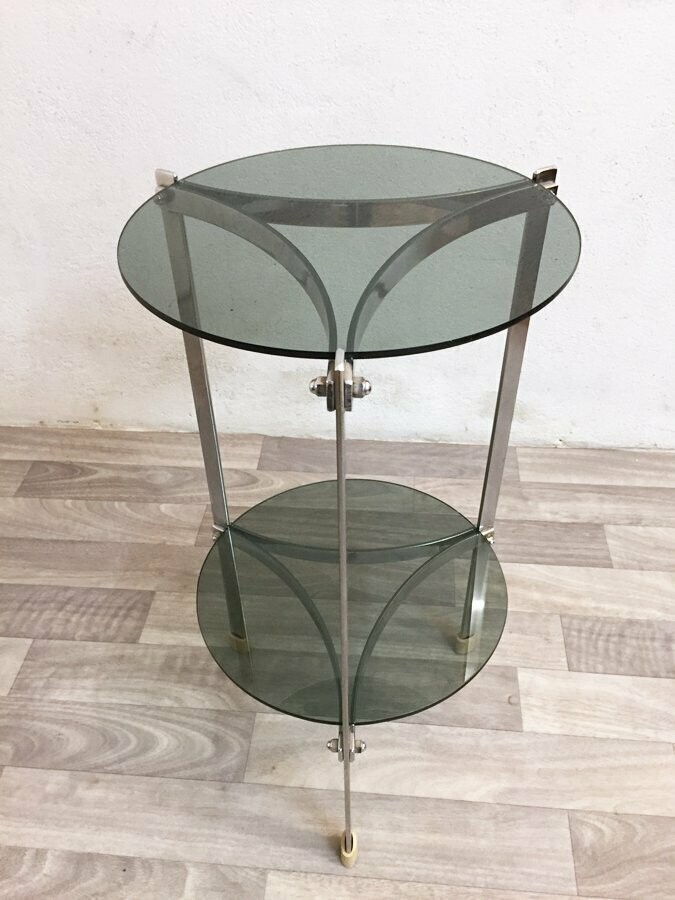 Guéridon verre fumé et chrome, 1970