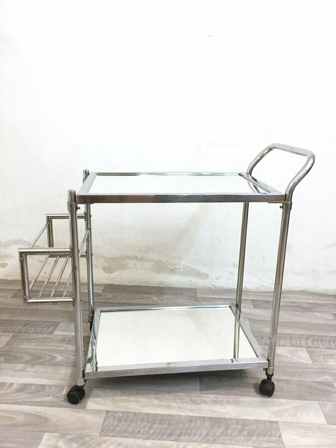 Desserte vintage chromée et miroir, 1970