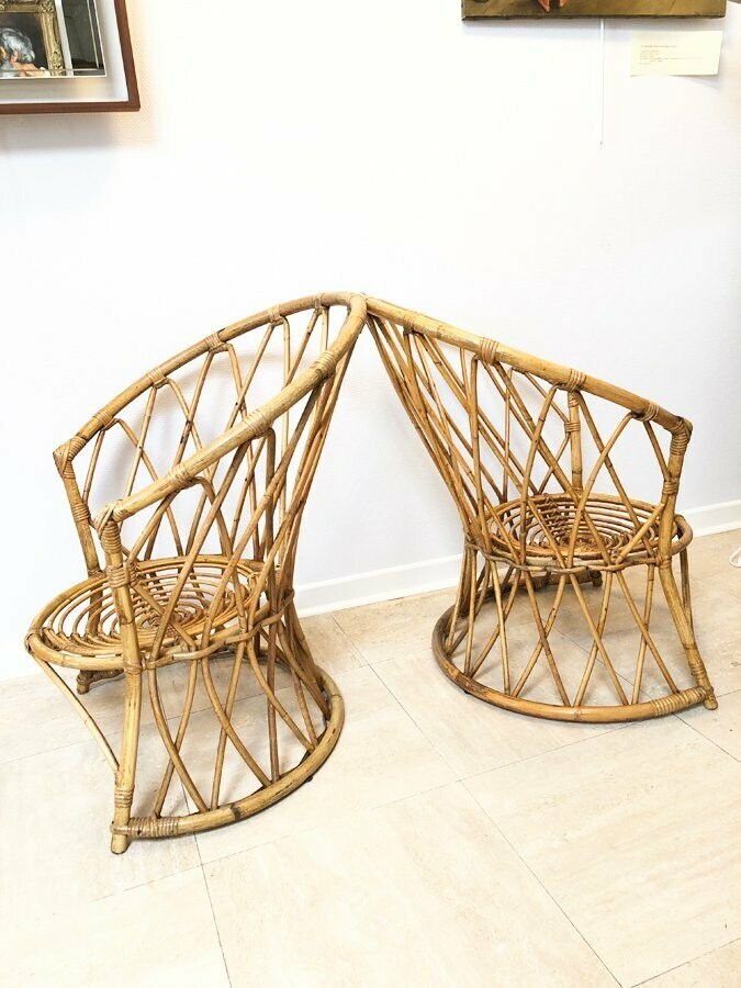 Paire de fauteuils rotin vintage 1960
