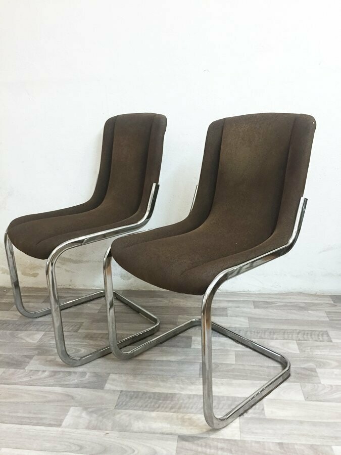 Paire chaises velours & chrome, 1970