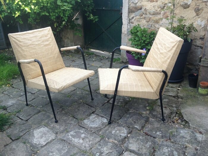 Paire fauteuils Hitier vintage, années 60