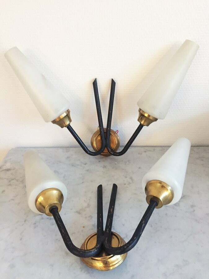 Set de 4 appliques vintage noire et dorées 1960