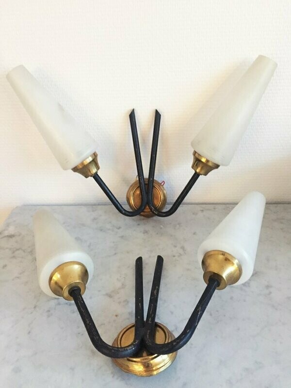 Set de 4 appliques vintage noire et dorées 1960