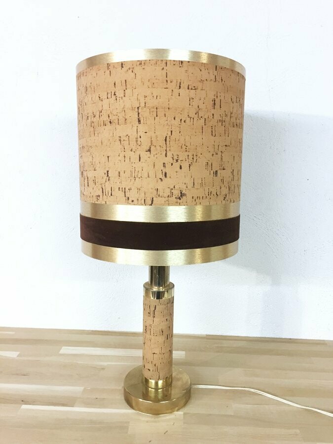 Lampe laiton doré et liège, 1970