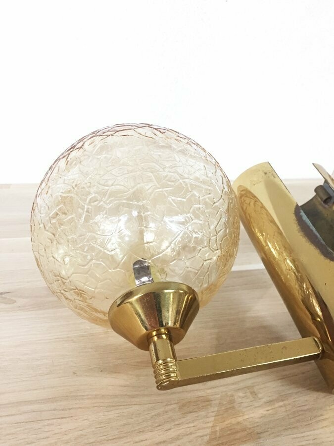 Paire d'applique laiton doré et verre, 1970