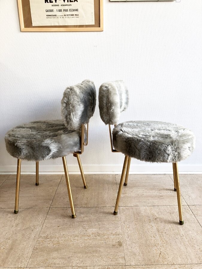 Paire de fauteuils moumoute gris, 1970