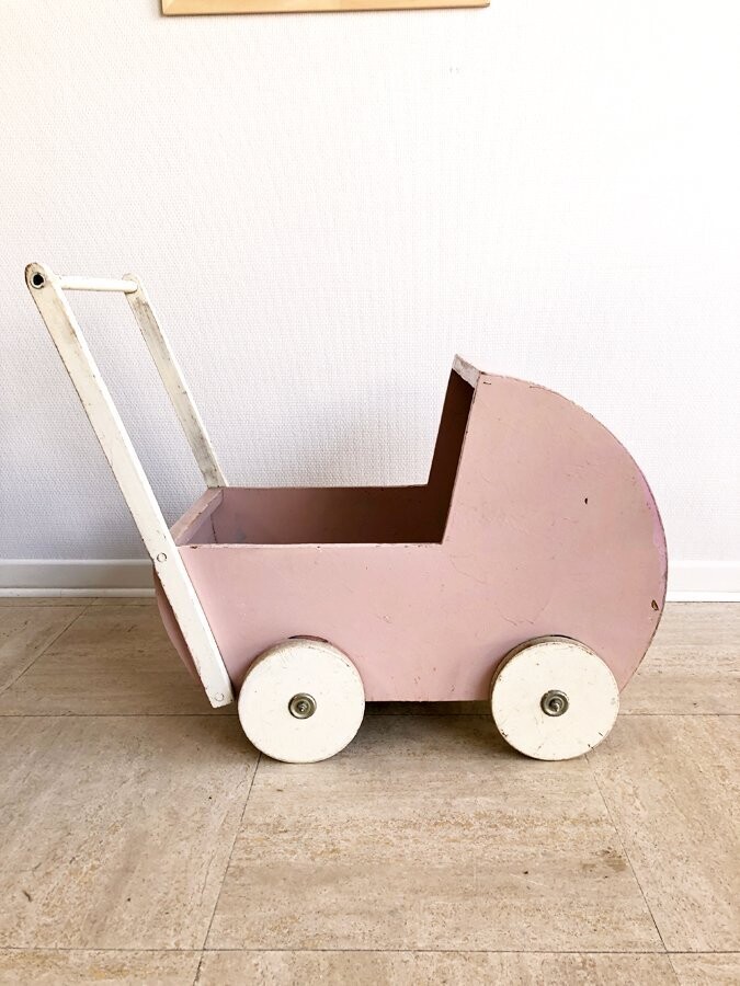 Landeau poupées bois vintage, 1950