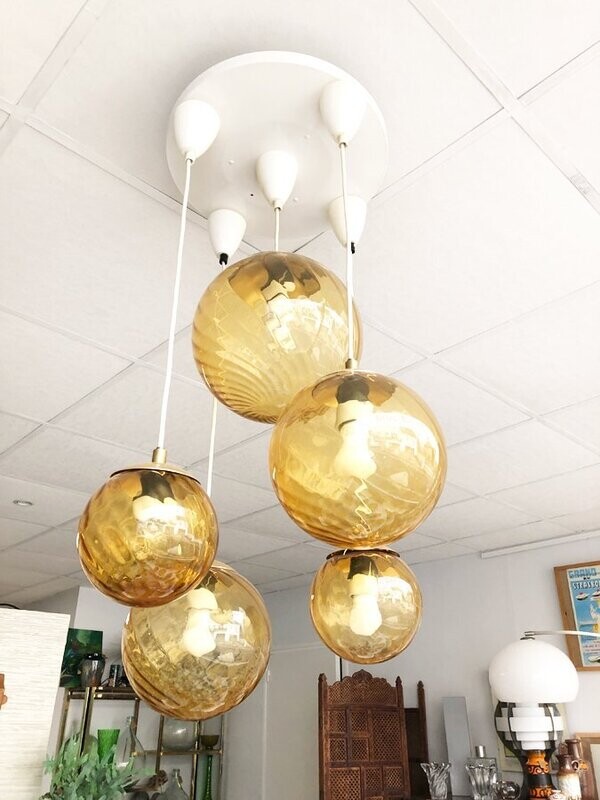 Suspension 5 globes verre fumé, 1970