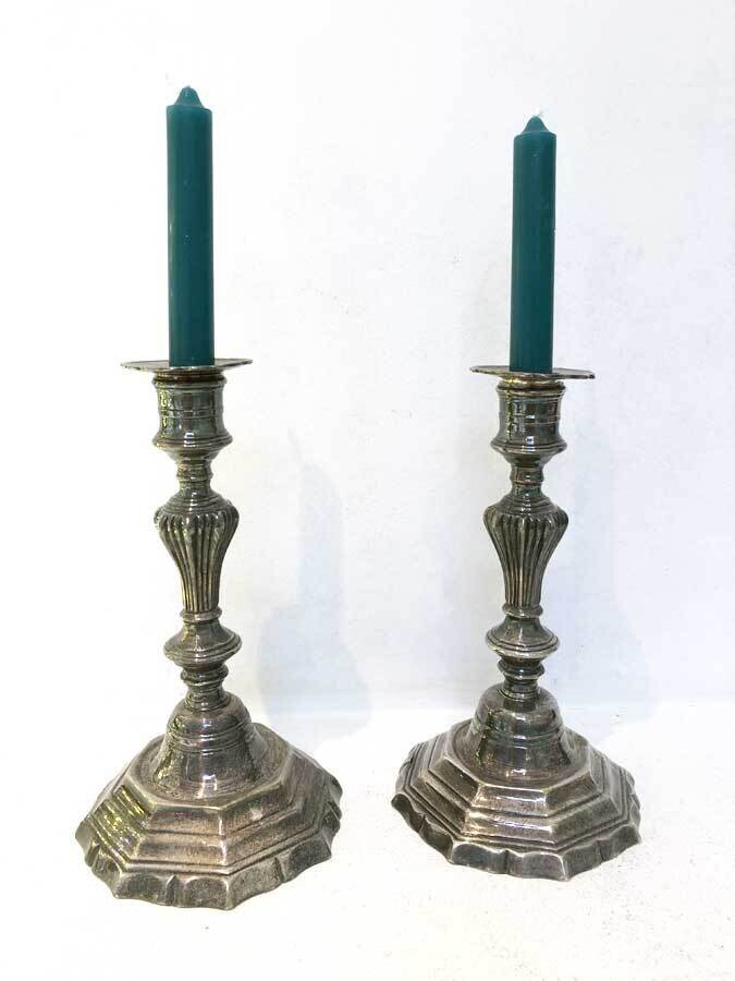 Paire bougeoir métal argentés, 1950