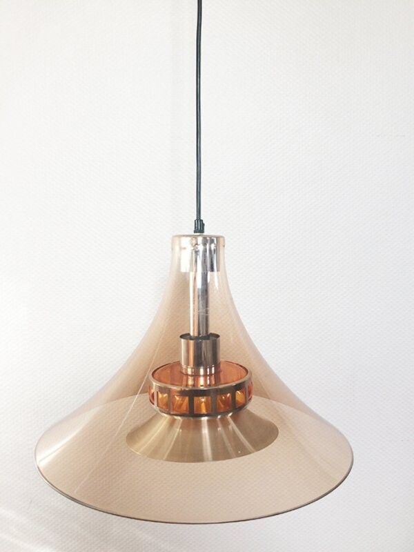 Suspension scandinave tulipe plexi fumé, années 70