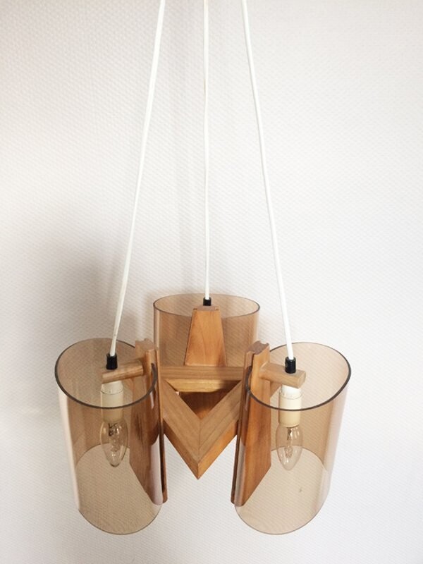 Suspension scandinave plexi et bois, années 70