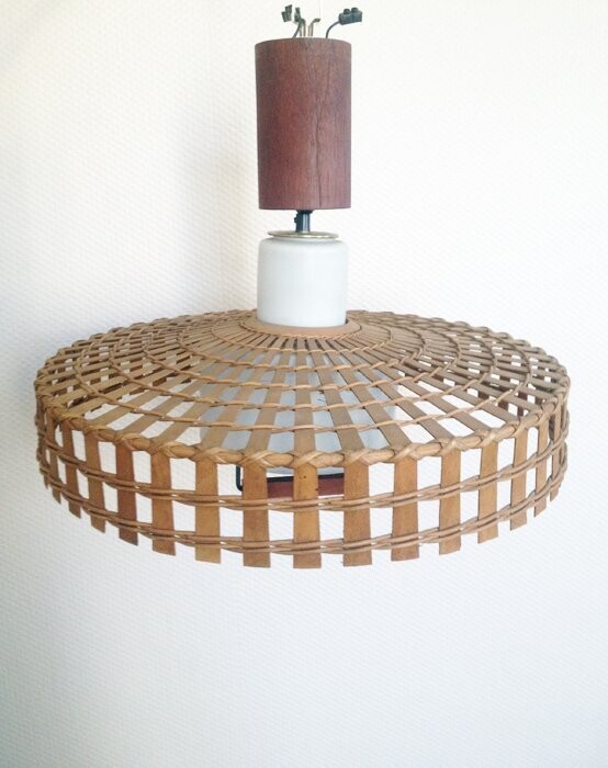 Suspension 60 s opaline, teck et rotin