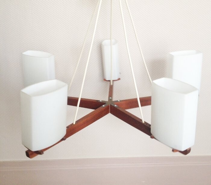 Suspension teck et opaline vintage, 1960