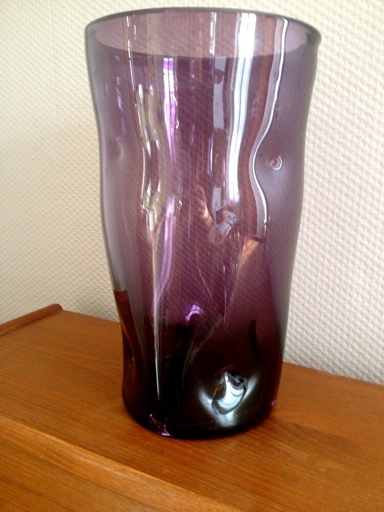 Vase BIOT soufflé violet vintage, 1960