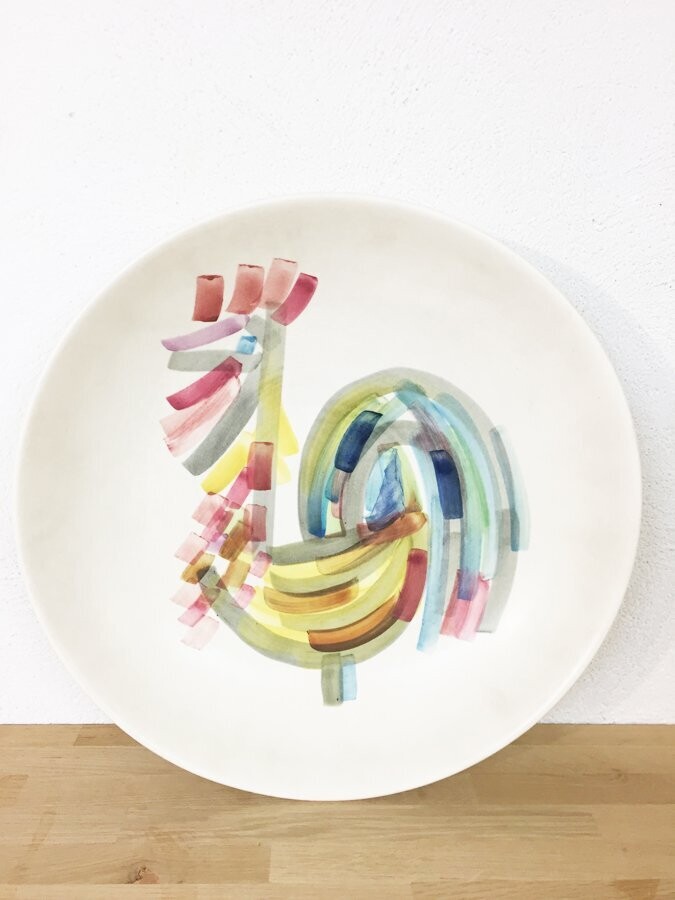Grand plat en faïence décor au coq Villeroy et Boch 1970
